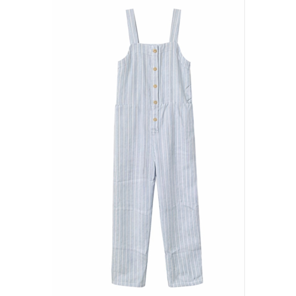 Everlane Striped Linen Blend Jumpsuit Blue White Button Front Wide Leg Size M - Picture 1 of 9